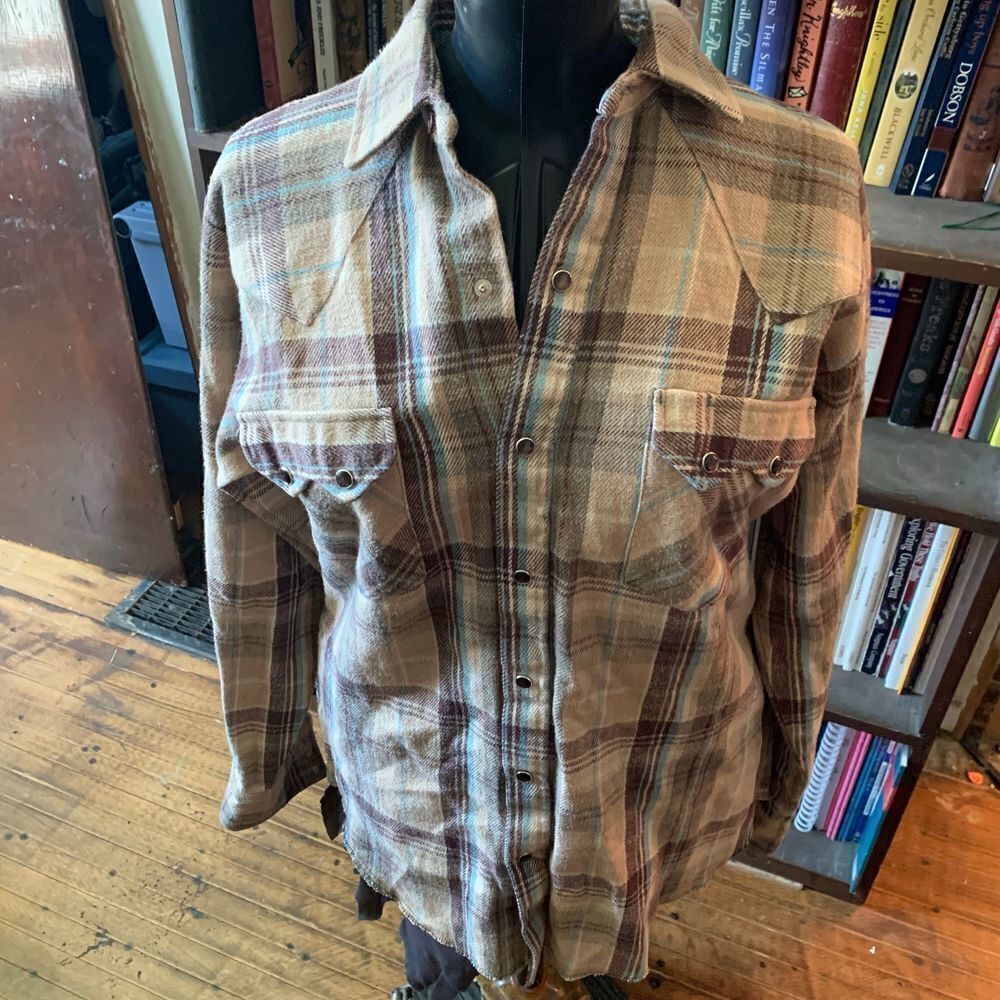 DeeCee Brand vintage authentic western wear brown flannel 15.5 neck button down